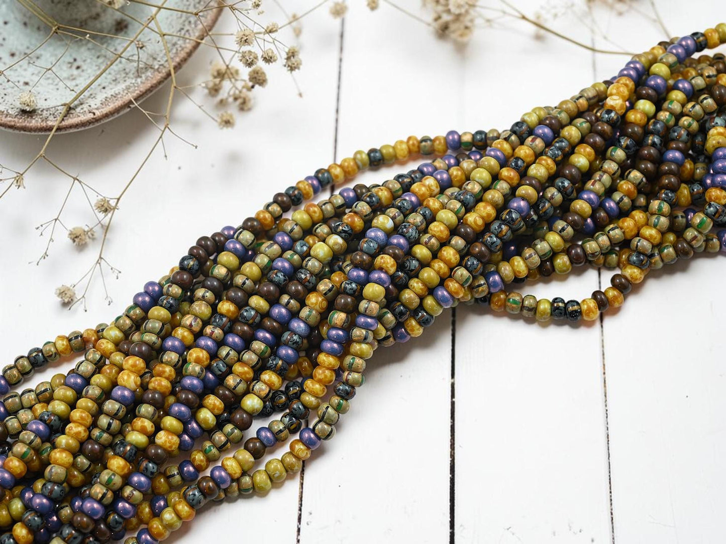 Picasso Seed Beads - Aged Picasso Beads - Czech Glass Beads - Size 5 Seed Beads - 5/0 - 18" Strand - (A568)