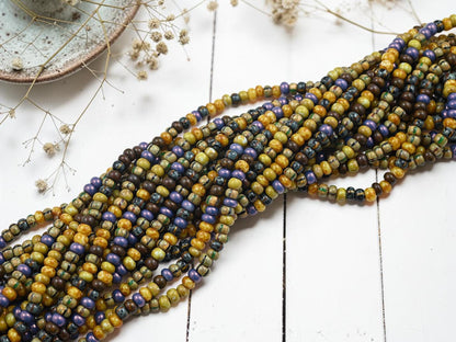 Picasso Seed Beads - Aged Picasso Beads - Czech Glass Beads - Size 5 Seed Beads - 5/0 - 18" Strand - (A568)