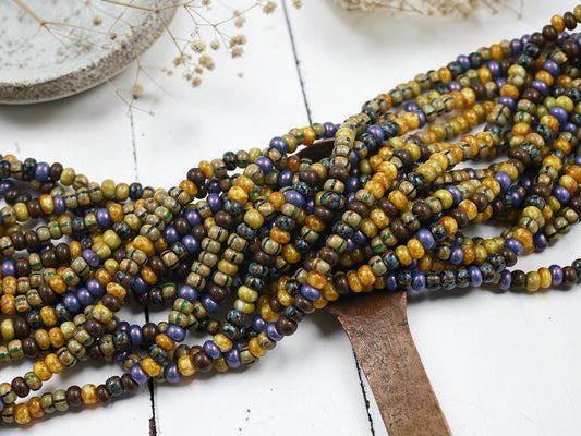 Picasso Seed Beads - Aged Picasso Beads - Czech Glass Beads - Size 5 Seed Beads - 5/0 - 18" Strand - (A568)