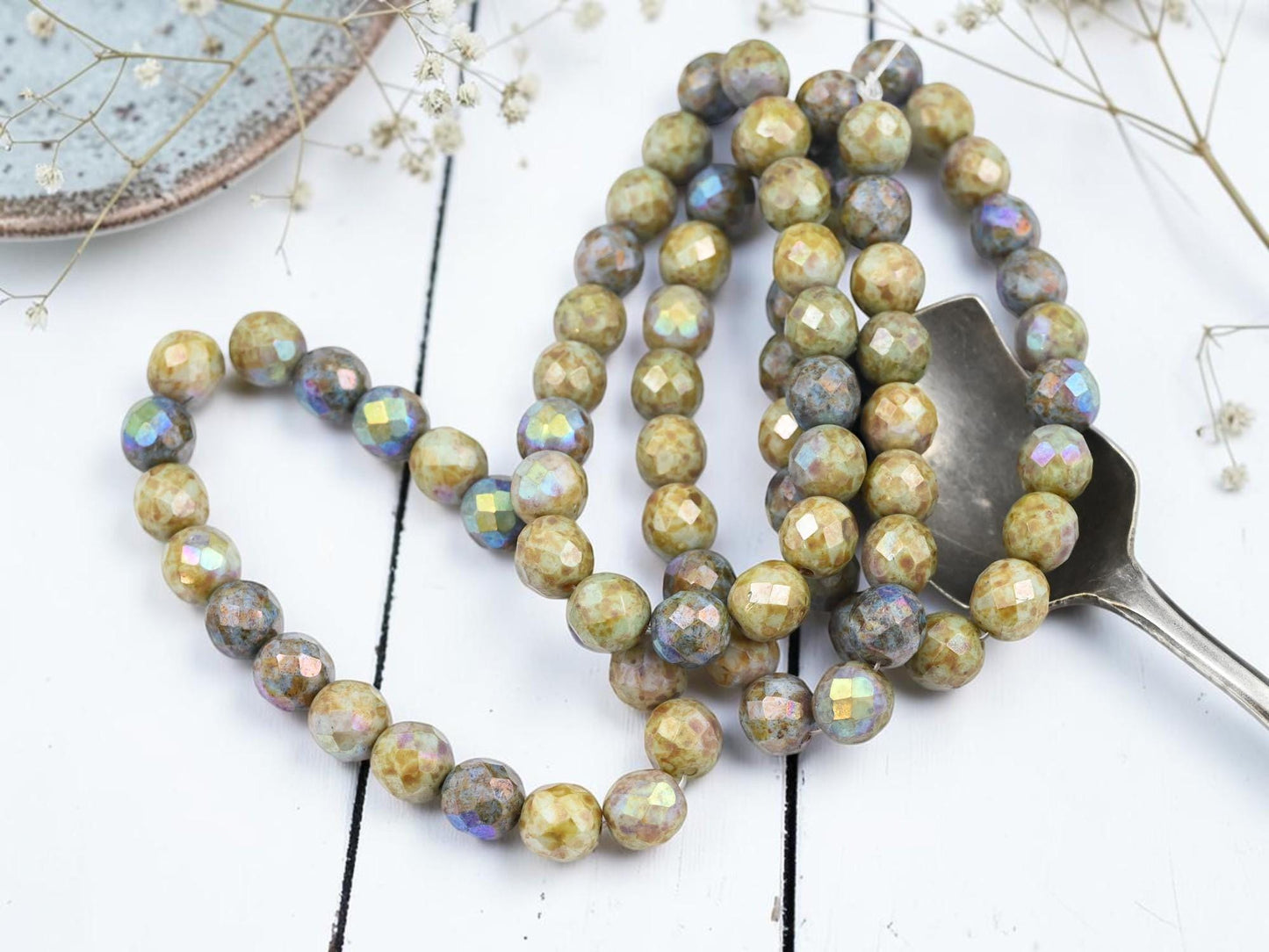 Picasso Beads - Czech Glass Beads - Fire Polished Beads - Round Beads - Faceted Beads - 8mm - 20pcs - (1769)