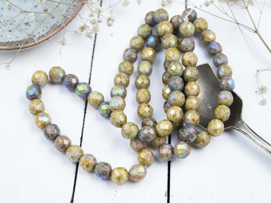 Picasso Beads - Czech Glass Beads - Fire Polished Beads - Round Beads - Faceted Beads - 8mm - 20pcs - (1769)