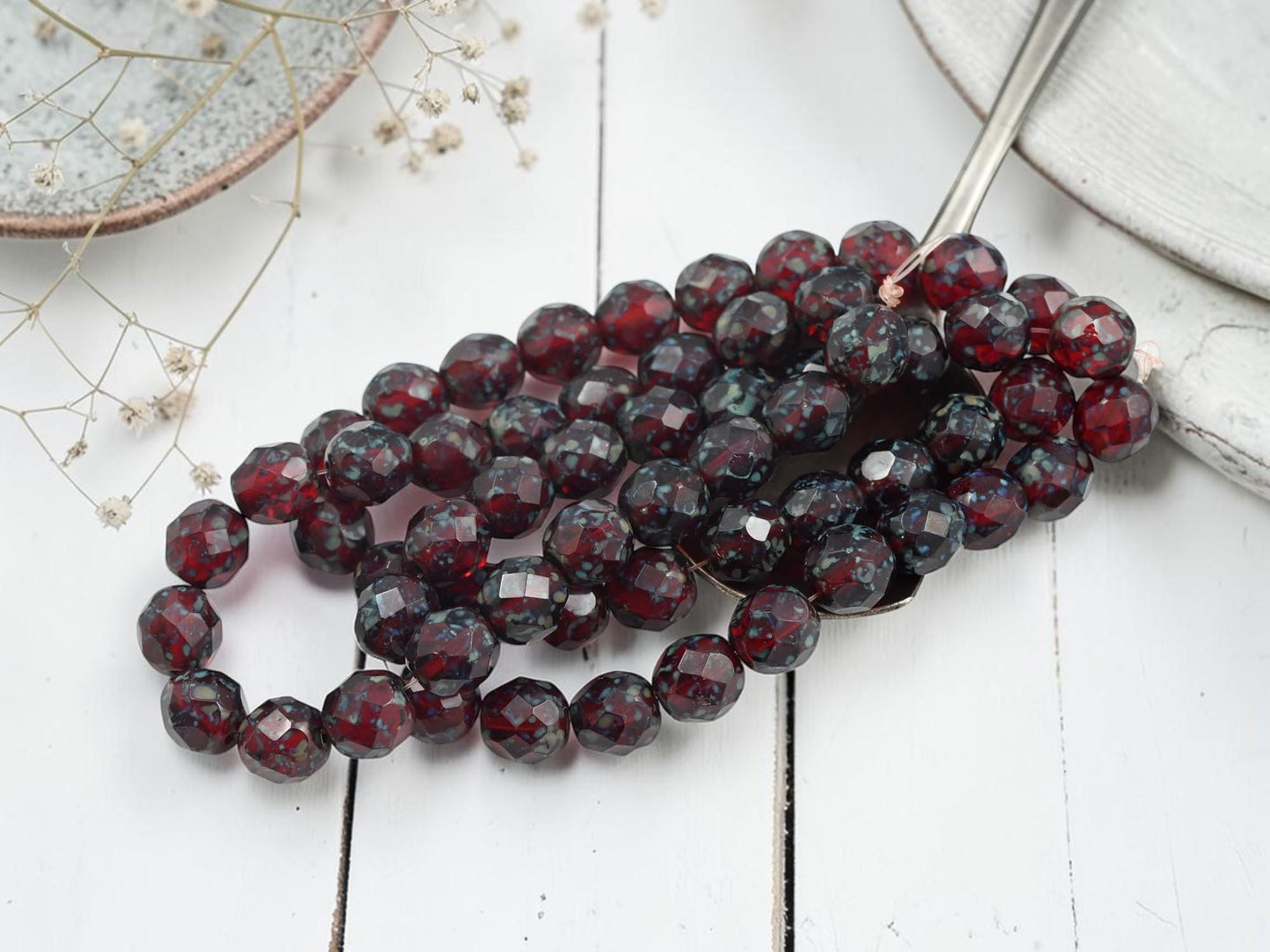 Picasso Beads - Czech Glass Beads - Fire Polished Faceted Round Beads - 8mm - 20pcs - (918)