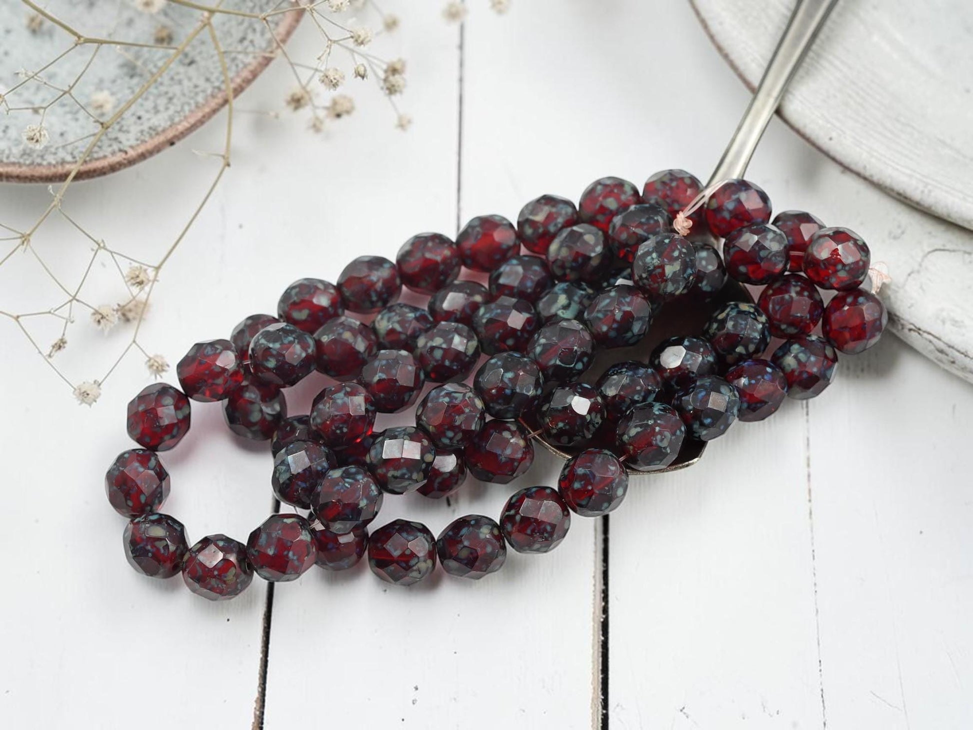 Picasso Beads - Czech Glass Beads - Fire Polished Faceted Round Beads - 8mm - 20pcs - (918)