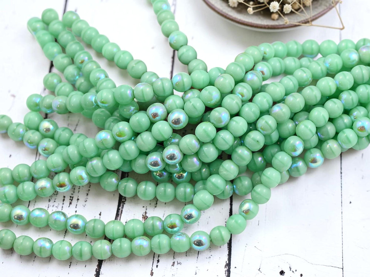 Czech Glass Round Druk Beads - Larimer Green AB - 25pcs - 6mm - (A659)