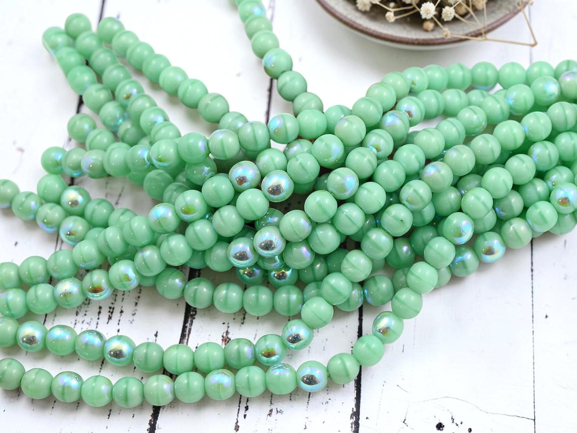 Czech Glass Round Druk Beads - Larimer Green AB - 25pcs - 6mm - (A659)