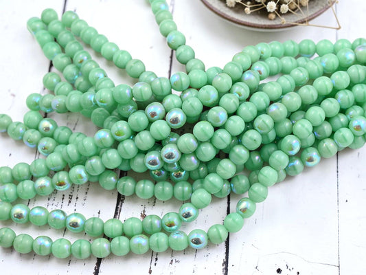 Czech Glass Round Druk Beads - Larimer Green AB - 25pcs - 6mm - (A659)