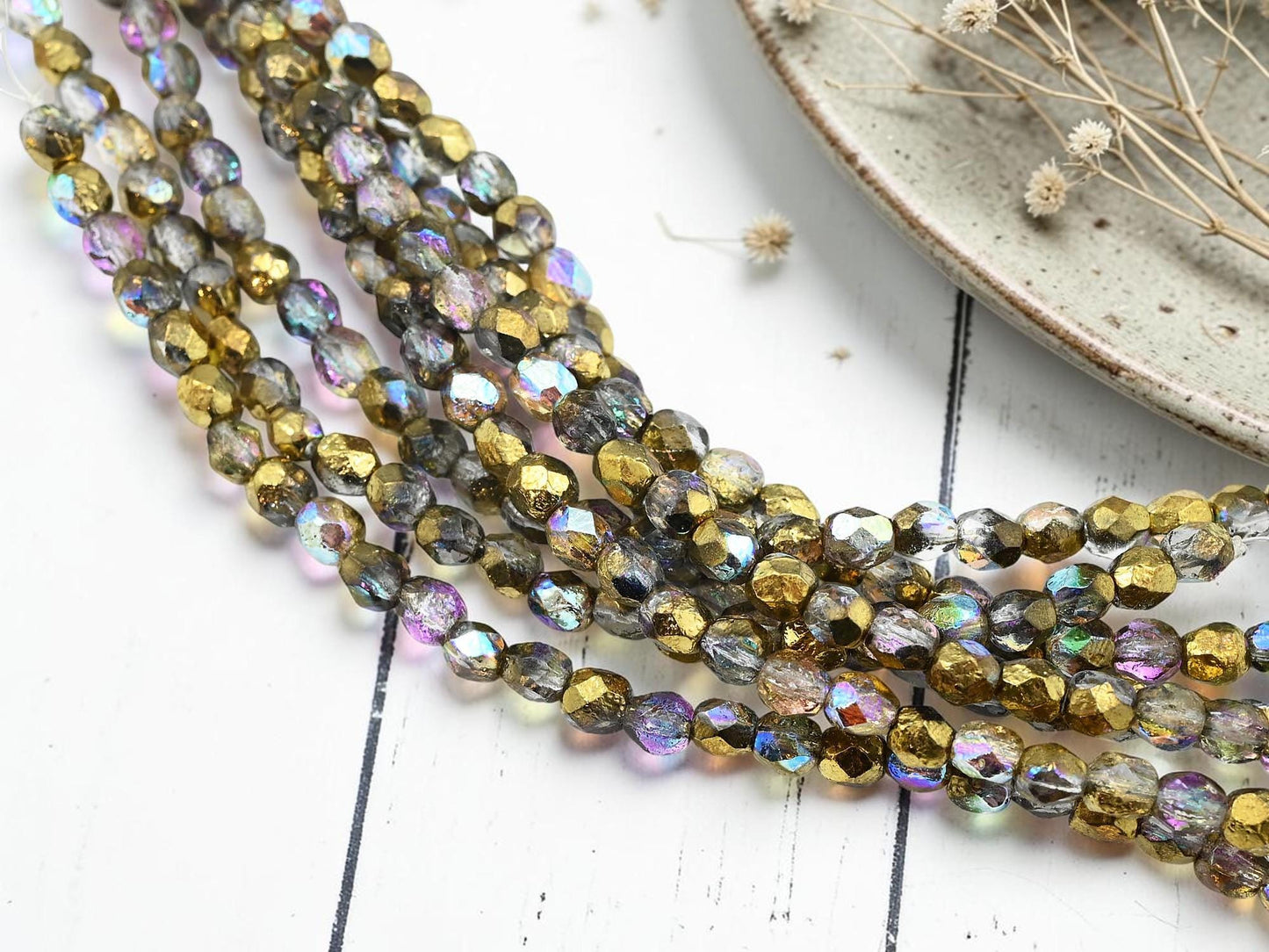 Czech Glass Beads - Fire Polished Beads - Etched Beads - Round Beads - 6mm Beads - 25pcs - (A399)