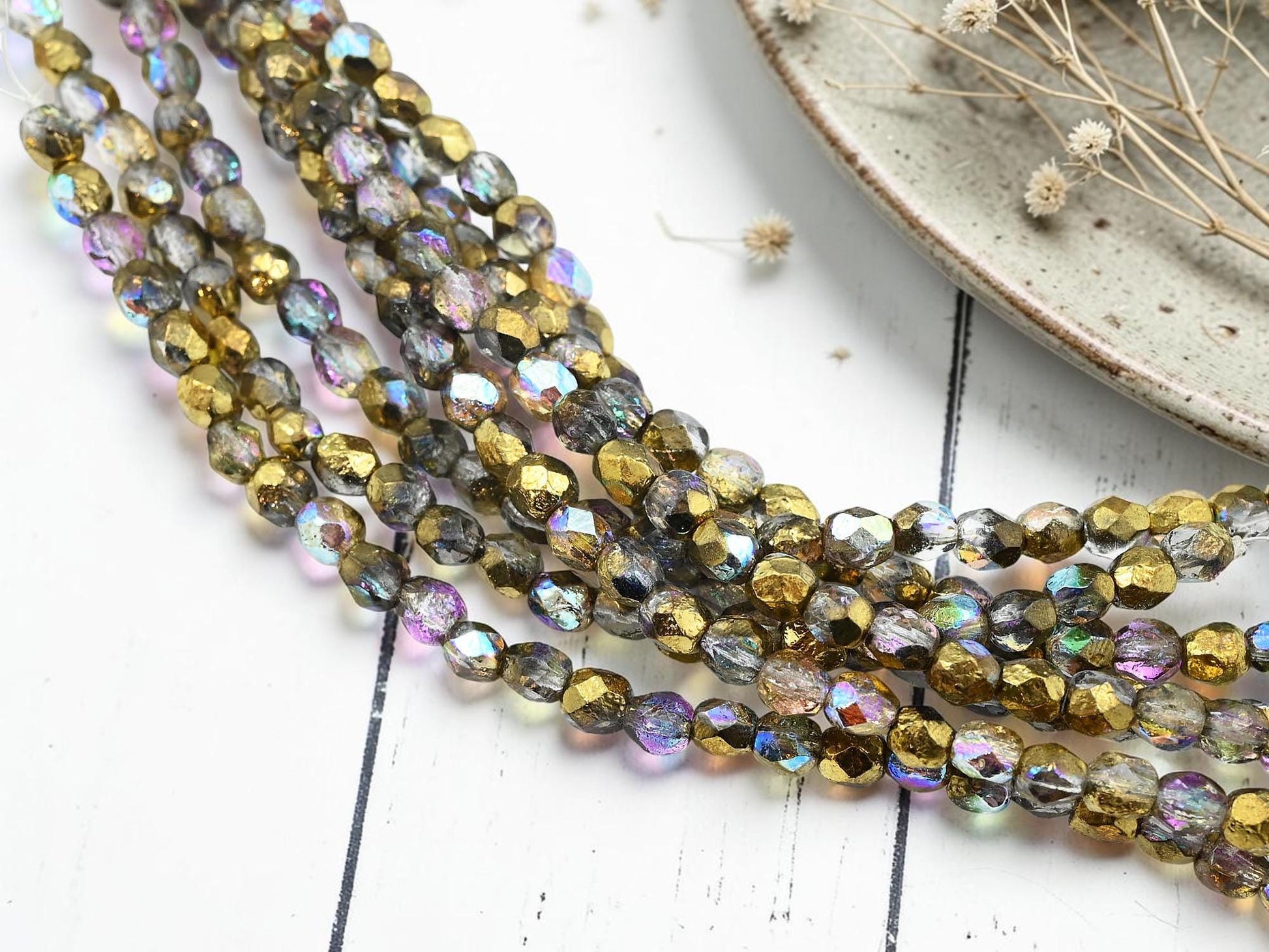 Czech Glass Beads - Fire Polished Beads - Etched Beads - Round Beads - 6mm Beads - 25pcs - (A399)
