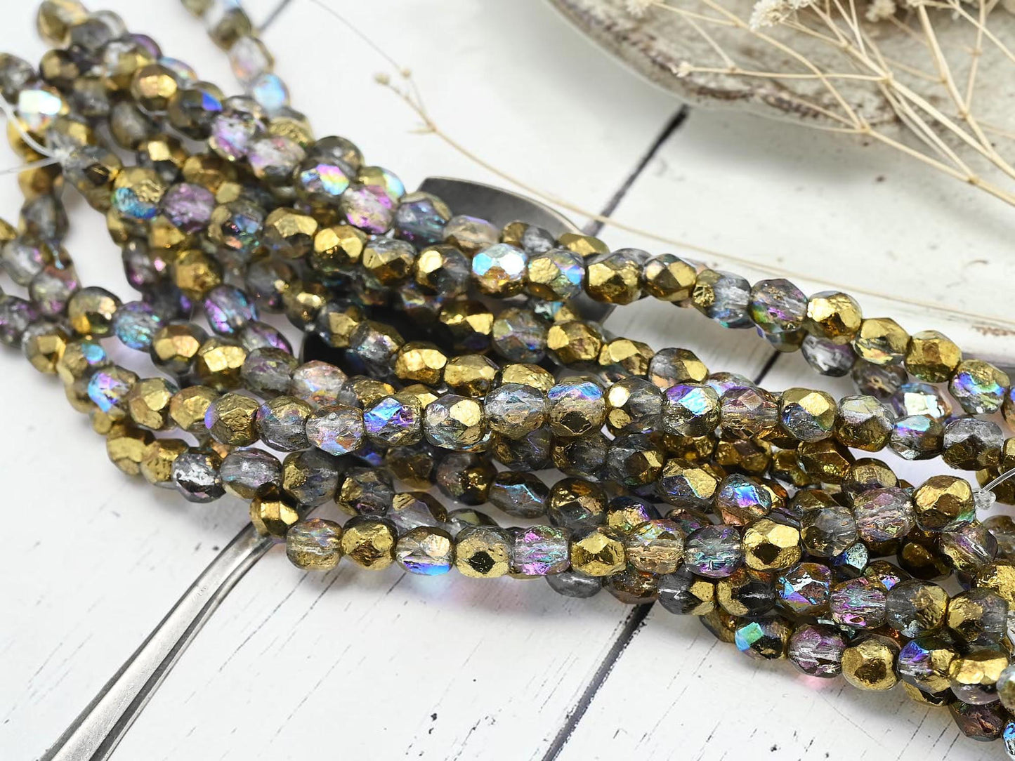 Czech Glass Beads - Fire Polished Beads - Etched Beads - Round Beads - 6mm Beads - 25pcs - (A399)