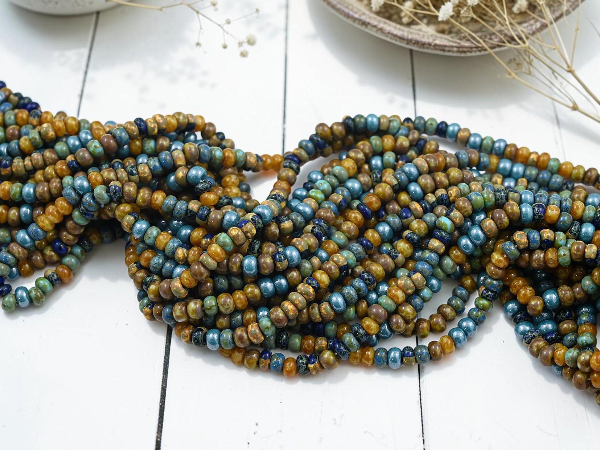 Aged Picasso Beads - Seed Beads - Czech Glass Beads - Size 5 Seed Beads - 5/0 - 19" Strand - (b567)