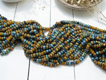 Aged Picasso Beads - Seed Beads - Czech Glass Beads - Size 5 Seed Beads - 5/0 - 19" Strand - (b567)