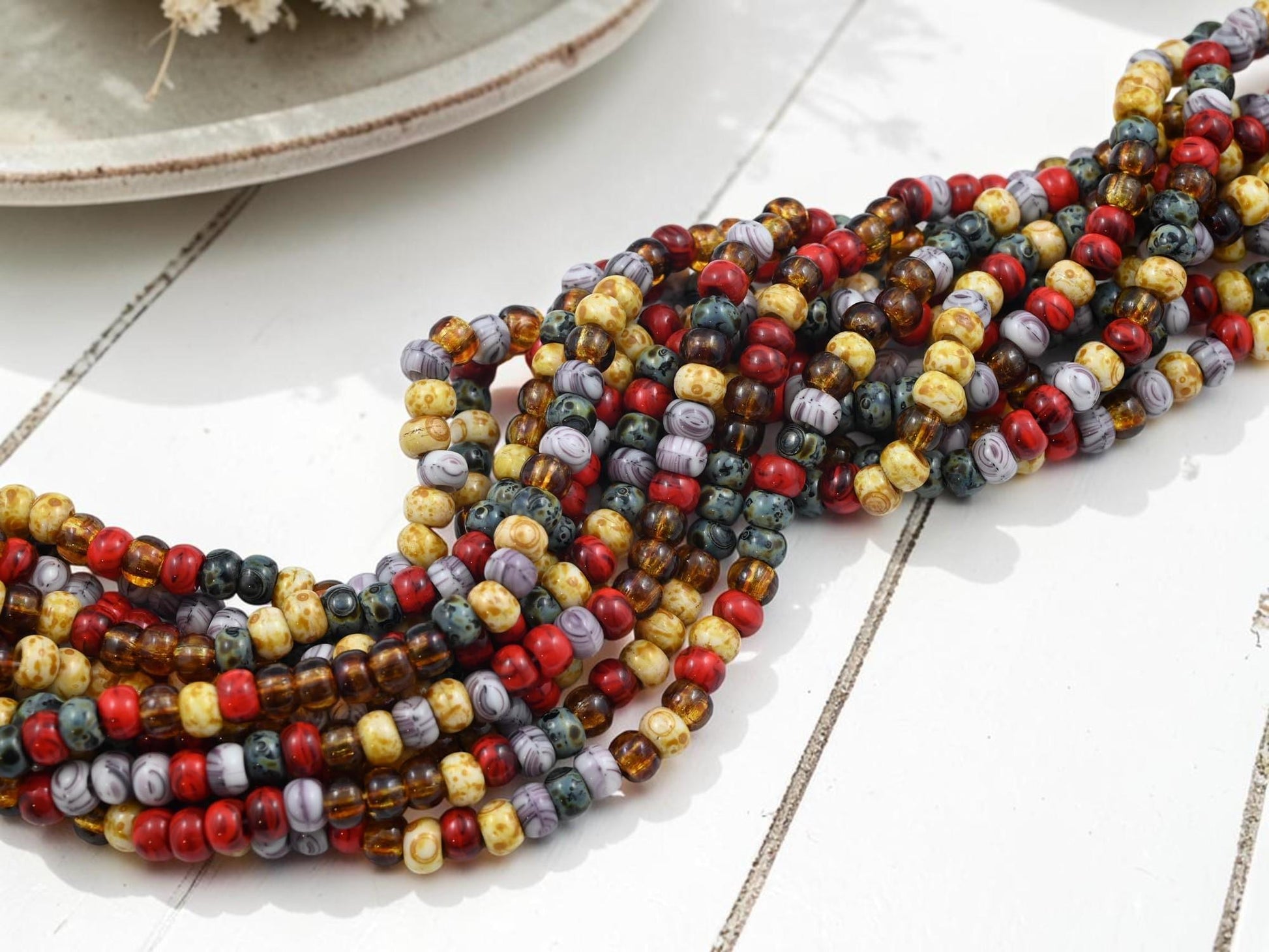Czech Glass Beads - Picasso Seed Beads - Aged Picasso Beads - Size 2 Seed Beads - 2/0 - 20" Strand - (B645)