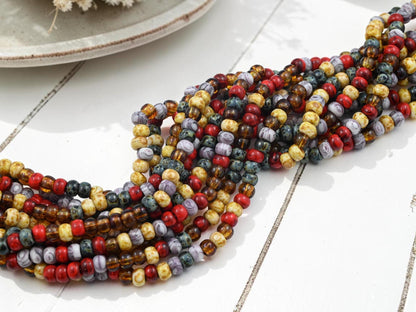 Czech Glass Beads - Picasso Seed Beads - Aged Picasso Beads - Size 2 Seed Beads - 2/0 - 20" Strand - (B645)
