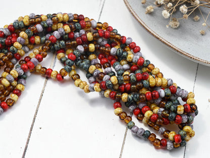 Czech Glass Beads - Picasso Seed Beads - Aged Picasso Beads - Size 2 Seed Beads - 2/0 - 20" Strand - (B645)