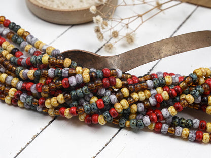 Czech Glass Beads - Picasso Seed Beads - Aged Picasso Beads - Size 2 Seed Beads - 2/0 - 20" Strand - (B645)
