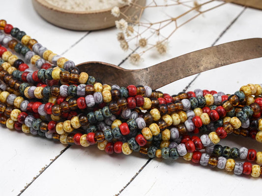 Czech Glass Beads - Picasso Seed Beads - Aged Picasso Beads - Size 2 Seed Beads - 2/0 - 20" Strand - (B645)