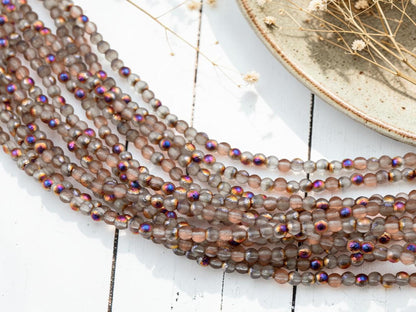 Czech Glass Etched Round Druk Beads - Crystal Inferno - 4mm - 50pcs - (1359)
