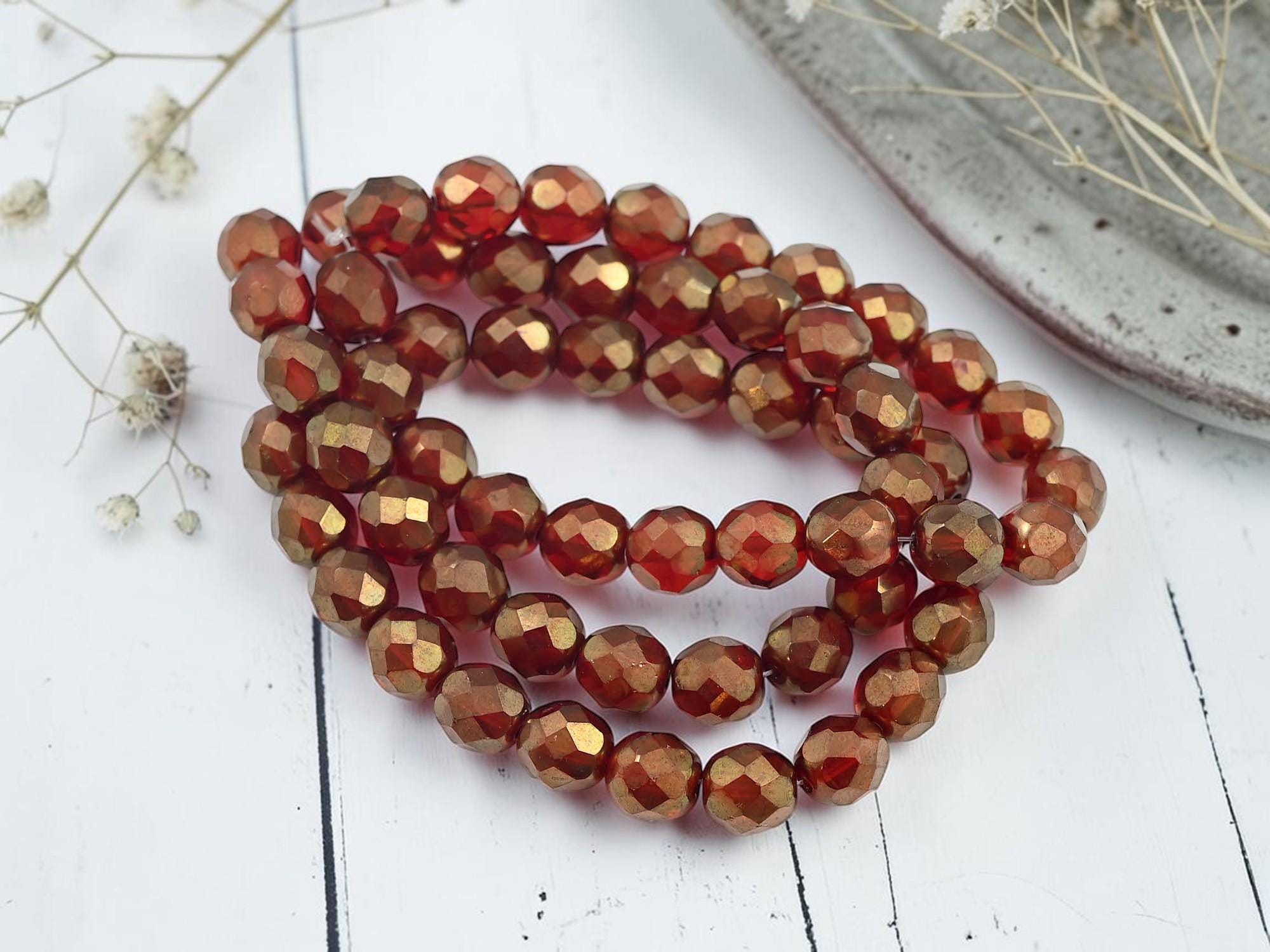 *20* 8mm Gold Lustered Ruby Red Fire Polished Round Beads – The Bead ...
