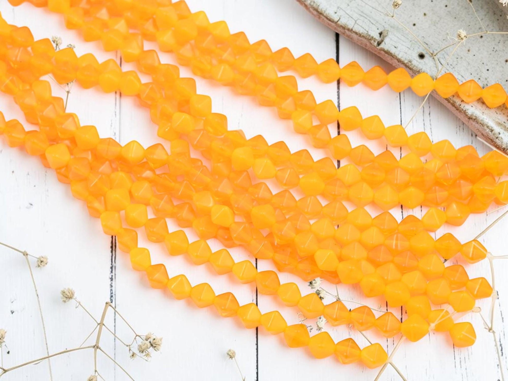 Czech Glass 6mm Tangarine Opaline Lucerna Bicone Spacer Beads - 25pcs - (4495)