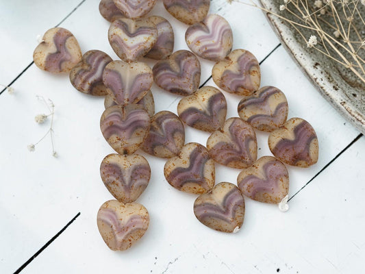 Picasso Beads - Heart Beads - Czech Glass Beads - Valentines Beads - 15mm - 6pcs - (1521)