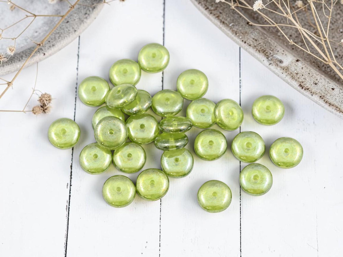 Czech Glass Rondelle Spacer Beads - Olivine Luster - 6mm or 8mm
