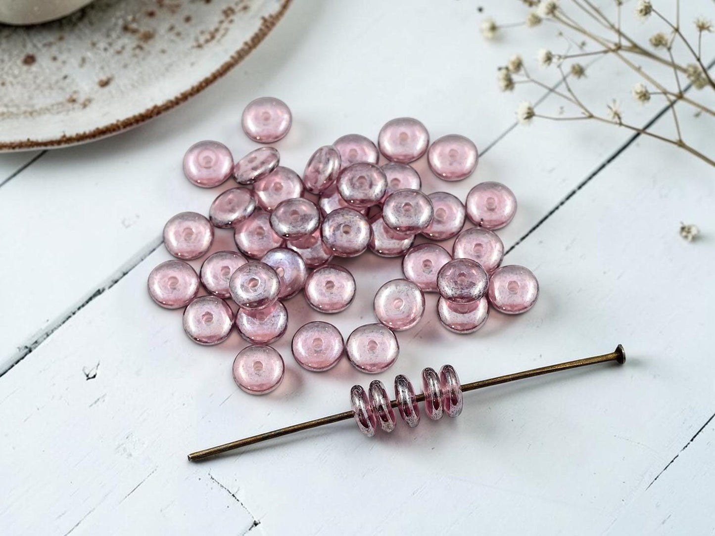 Czech Glass Rondelle Spacer Beads - Amethyst Luster - 6mm - 50pcs - (3363)