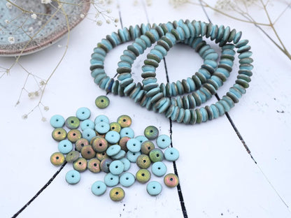 Czech Glass Beads - Rondelle Spacer - Picasso Beads - Disc Spacer - Rondelle Beads - 6x2mm - 50pcs - (2436)