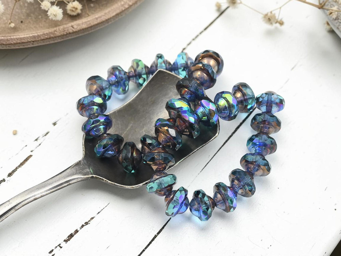Czech Glass Beads - Saturn Beads - Picasso Beads - Saucer Beads - Planet Beads - UFO Beads - 6x8mm - 15pcs - (1300)