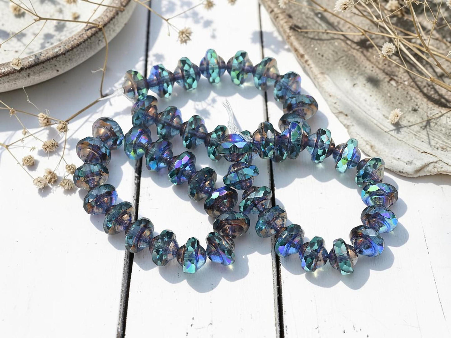 Czech Glass Beads - Saturn Beads - Picasso Beads - Saucer Beads - Planet Beads - UFO Beads - 6x8mm - 15pcs - (1300)