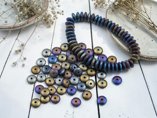 Czech Glass Beads - Rondelle Spacer - Picasso Beads - Disc Spacer - Rondelle Beads - 6x2mm - 50pcs - (3369)