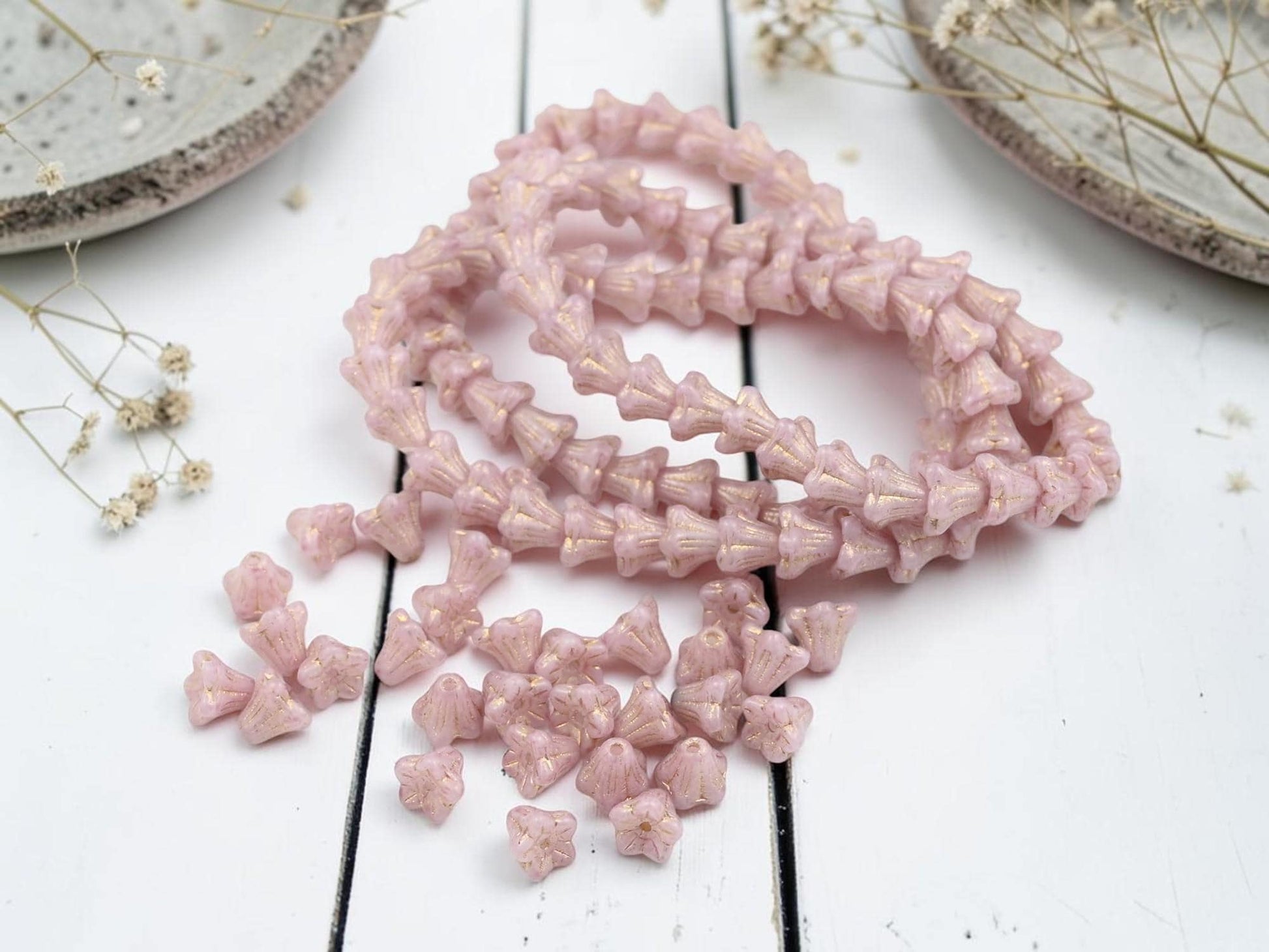 Czech Glass Beads - Bell Flower - Small Flower Beads - 5x6mm - 30pcs - (3378)