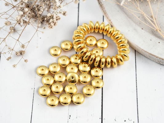 Czech Glass Beads - Rondelle Spacer - Gold Spacer Beads - Disc Spacer - Rondelle Beads - 6x2mm - 25pcs - (3890)