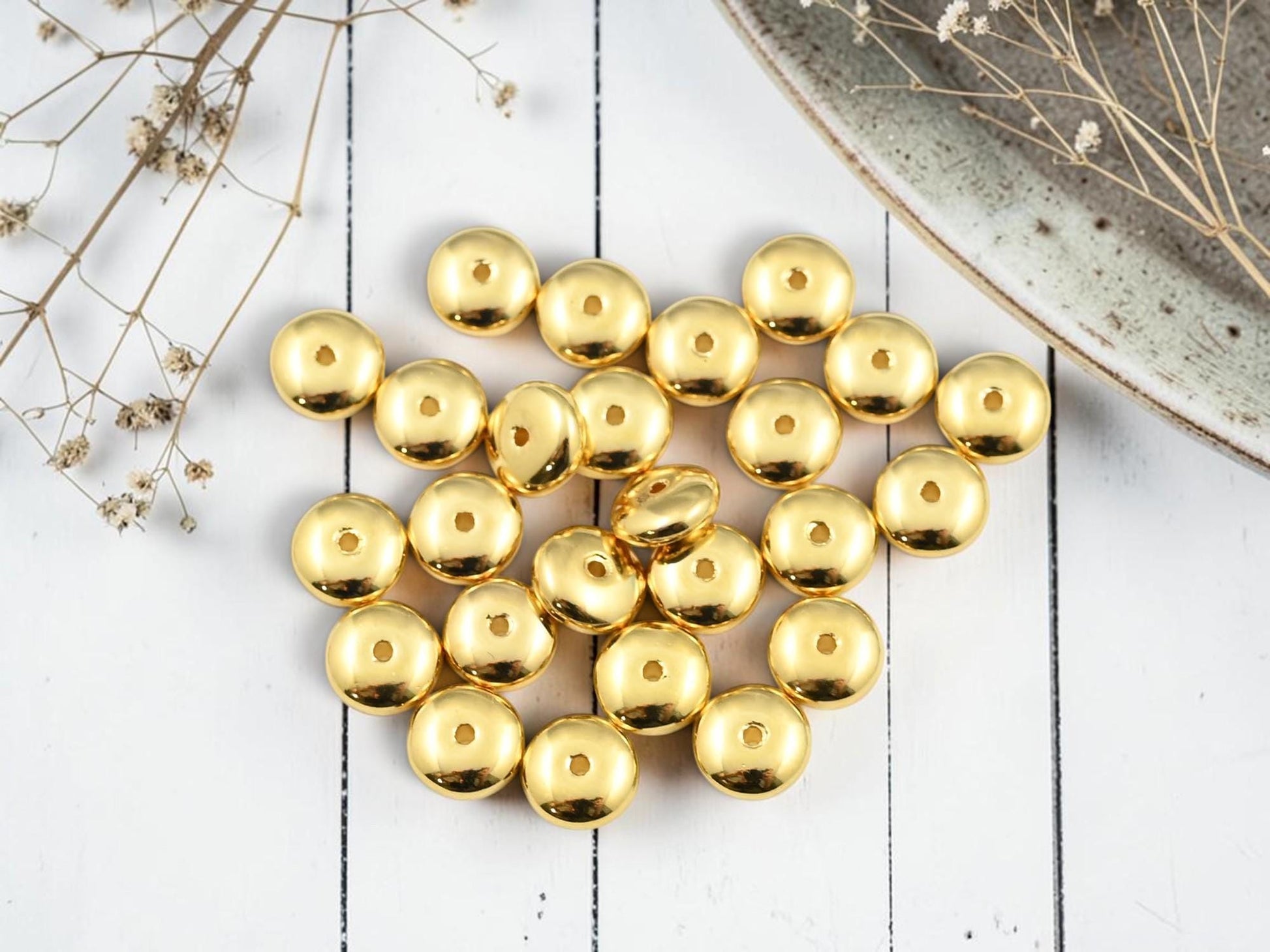 Czech Glass Beads - Rondelle Spacer - Gold Spacer Beads - Disc Spacer - Rondelle Beads - 6x2mm - 25pcs - (3890)