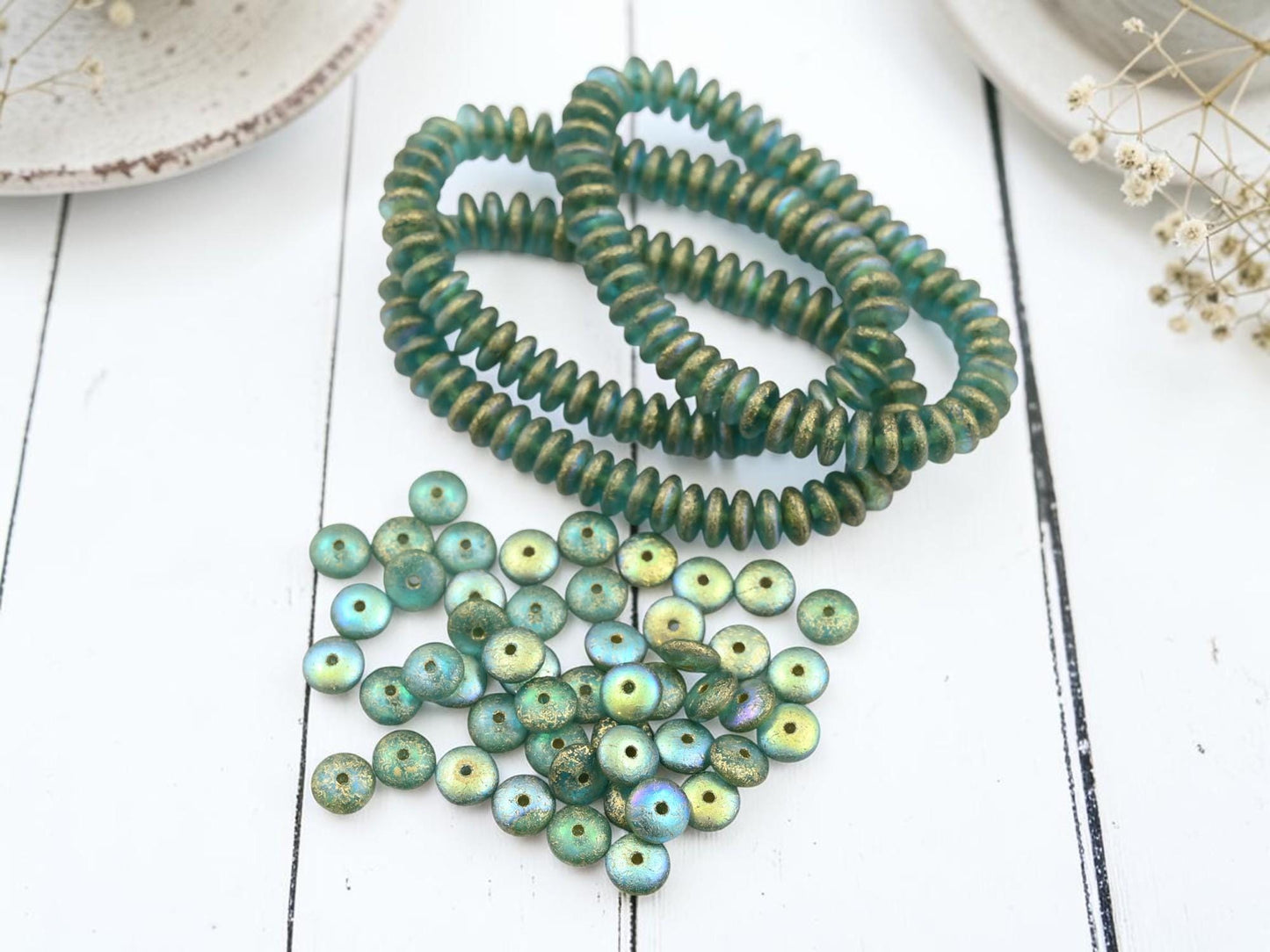 Czech Glass Beads - Rondelle Spacer - Picasso Beads - Disc Spacer - Rondelle Beads - 6x2mm - 50pcs - (4649)