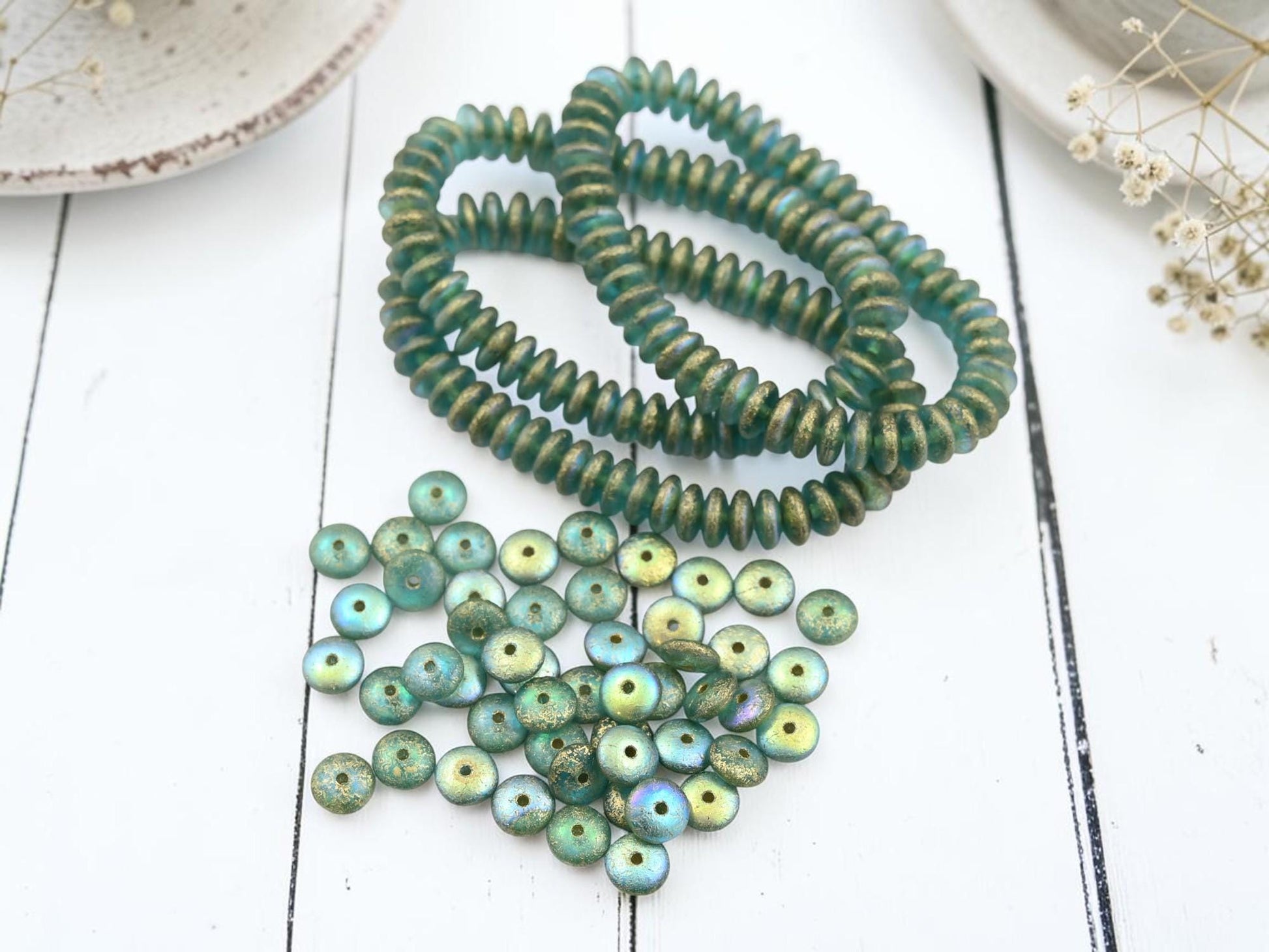 Czech Glass Beads - Rondelle Spacer - Picasso Beads - Disc Spacer - Rondelle Beads - 6x2mm - 50pcs - (4649)