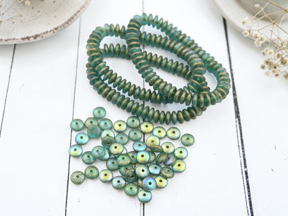 Czech Glass Beads - Rondelle Spacer - Picasso Beads - Disc Spacer - Rondelle Beads - 6x2mm - 50pcs - (4649)