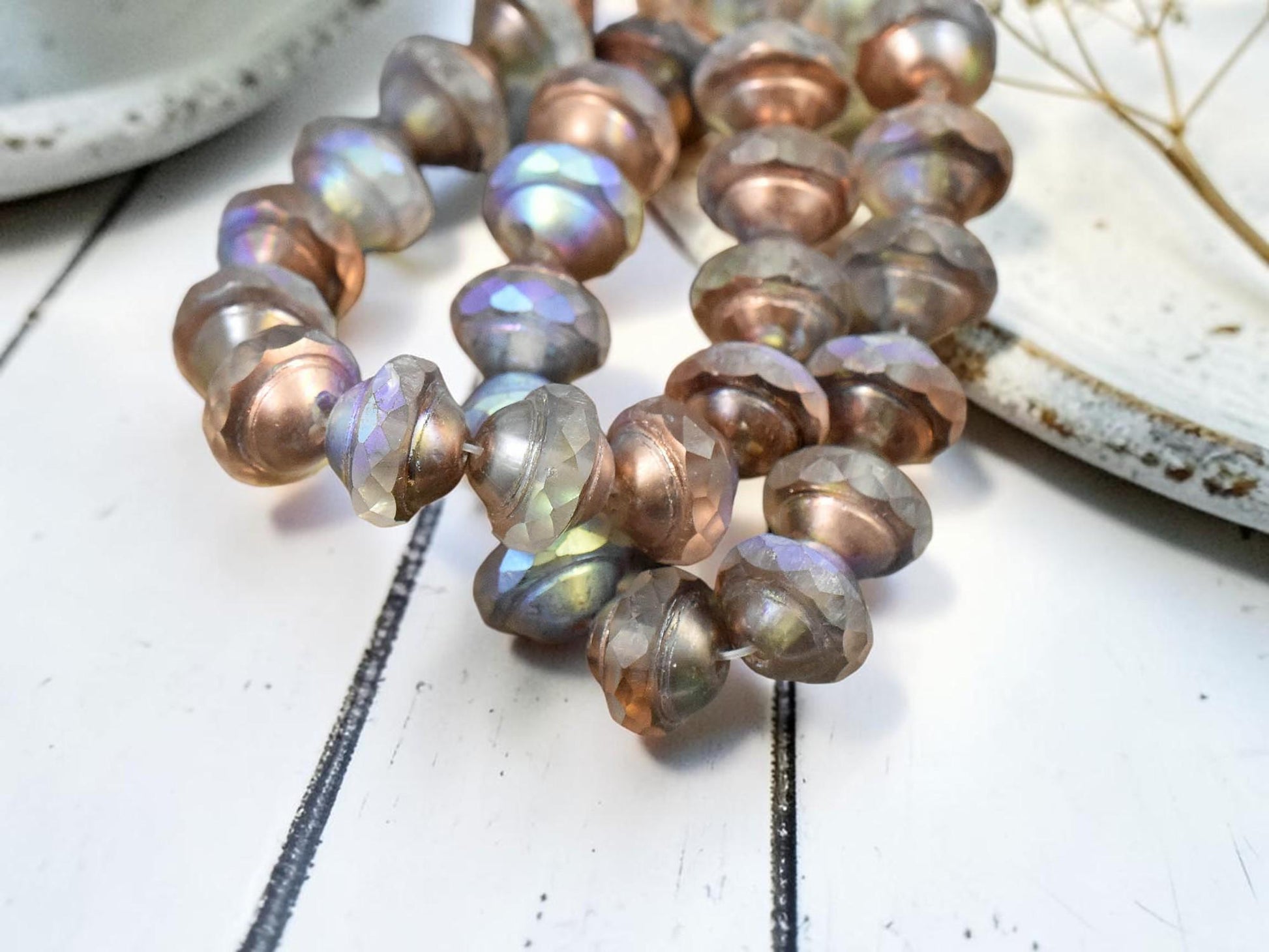 *15* 8x10mm Copper Washed Matte Crystal AB Saturn Beads