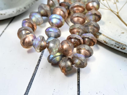 *15* 8x10mm Copper Washed Matte Crystal AB Saturn Beads