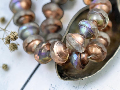 *15* 8x10mm Copper Washed Matte Crystal AB Saturn Beads