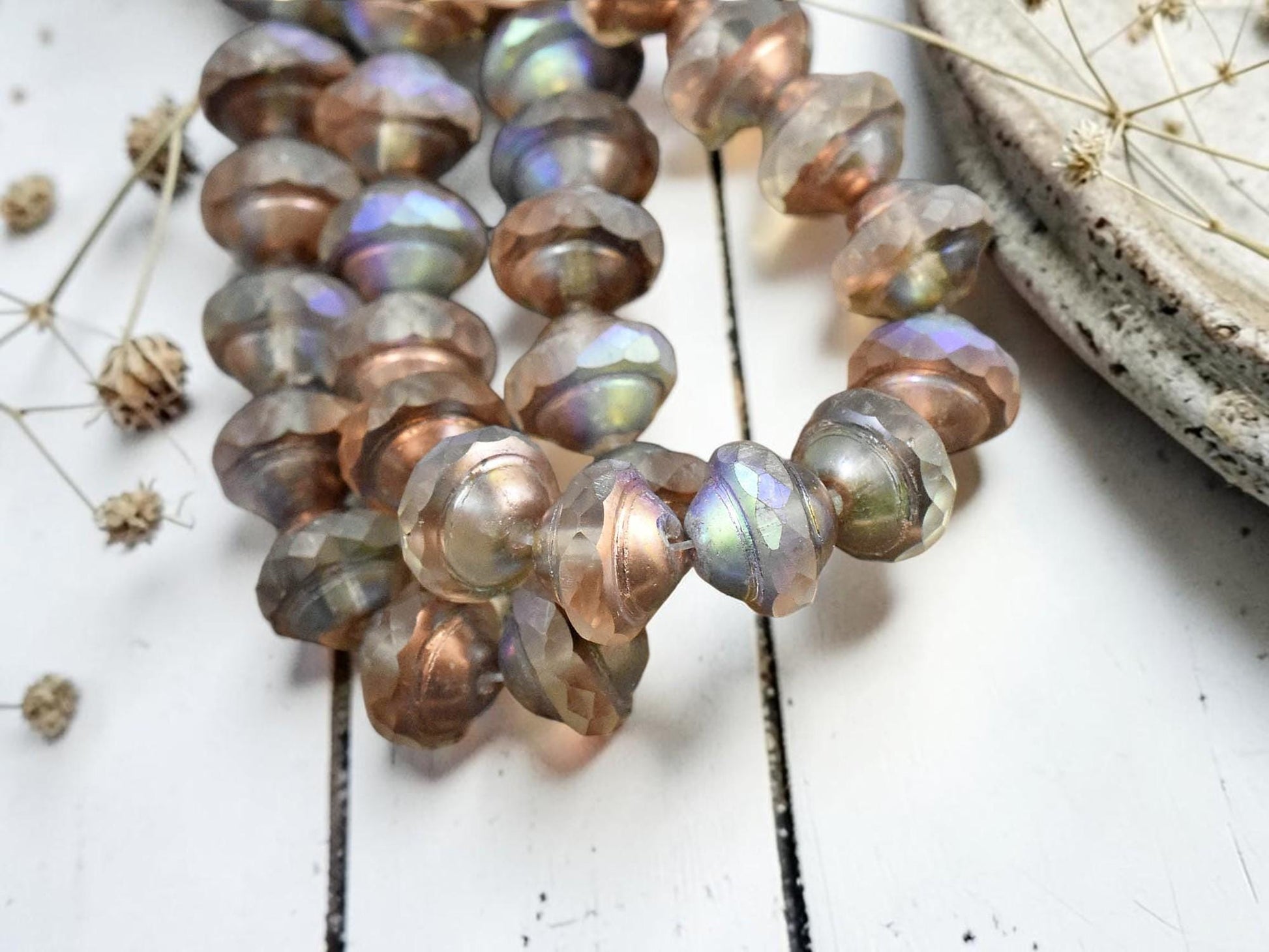 *15* 8x10mm Copper Washed Matte Crystal AB Saturn Beads