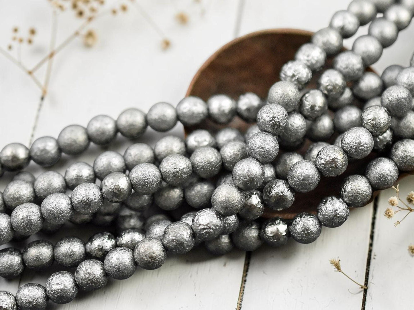 *25* 6mm Etched Chrome Ore Round Druk Beads