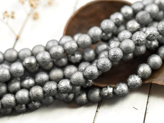 *25* 6mm Etched Chrome Ore Round Druk Beads