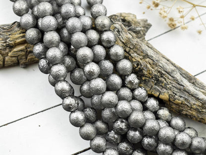 *25* 6mm Etched Chrome Ore Round Druk Beads