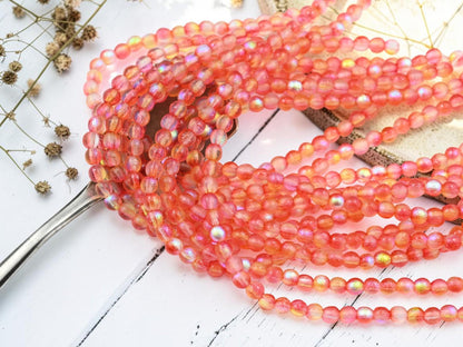 Czech Glass Etched Round Druk Beads - Hyacinth Celestial - 4mm - 50pcs - (1014)