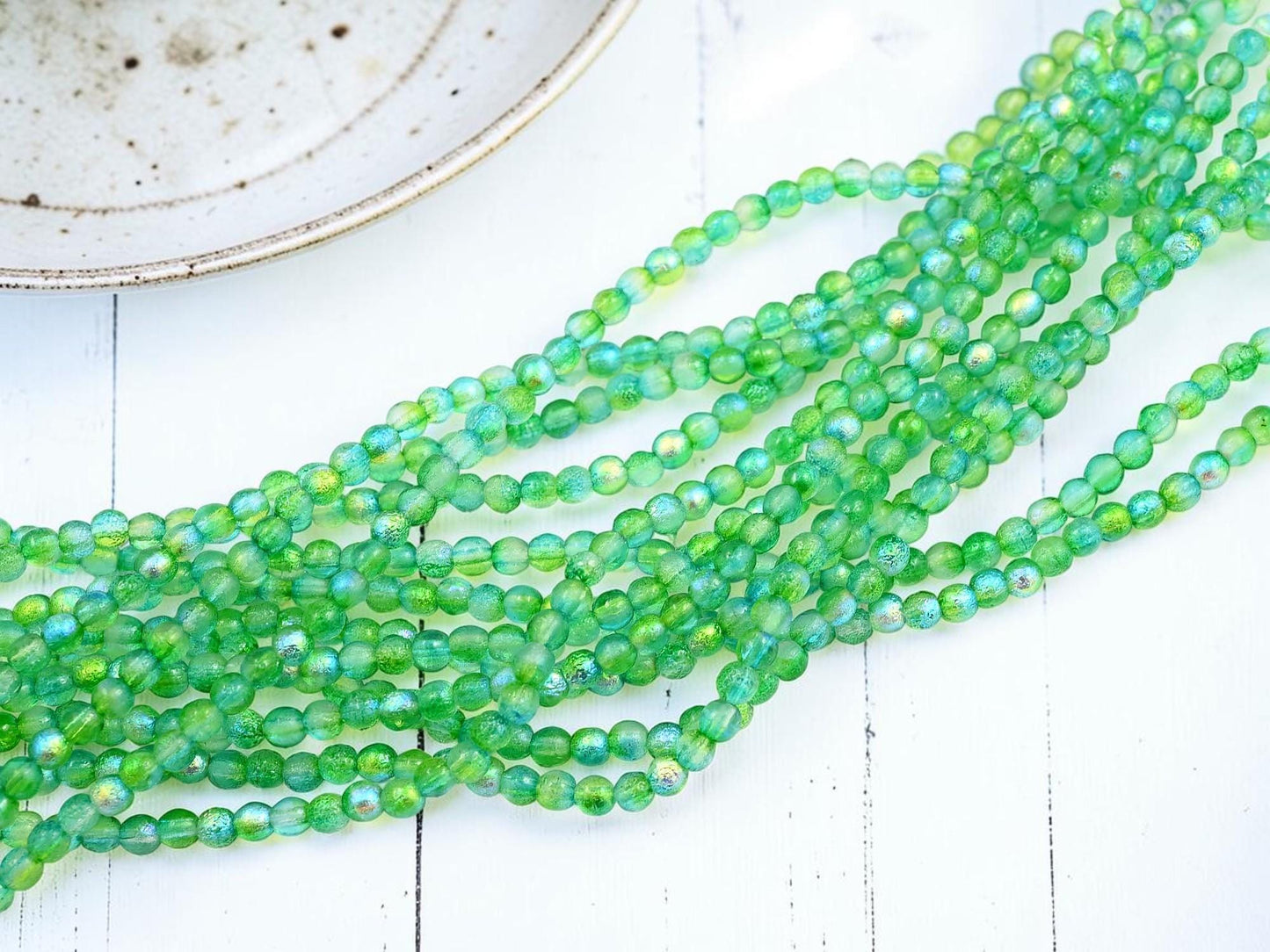 Czech Glass Etched Round Druk Beads - Peridot Celestial - 4mm - 50pcs - (1630)