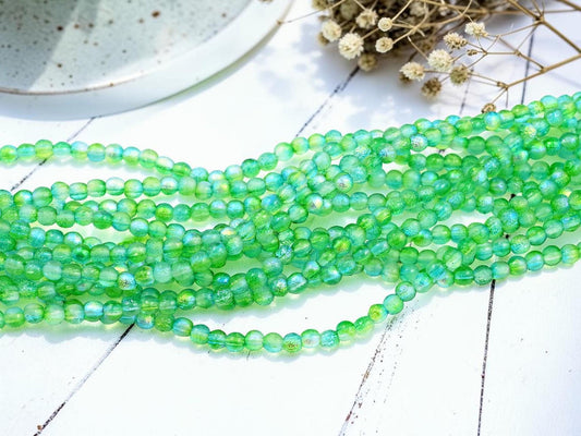 Czech Glass Etched Round Druk Beads - Peridot Celestial - 4mm - 50pcs - (1630)
