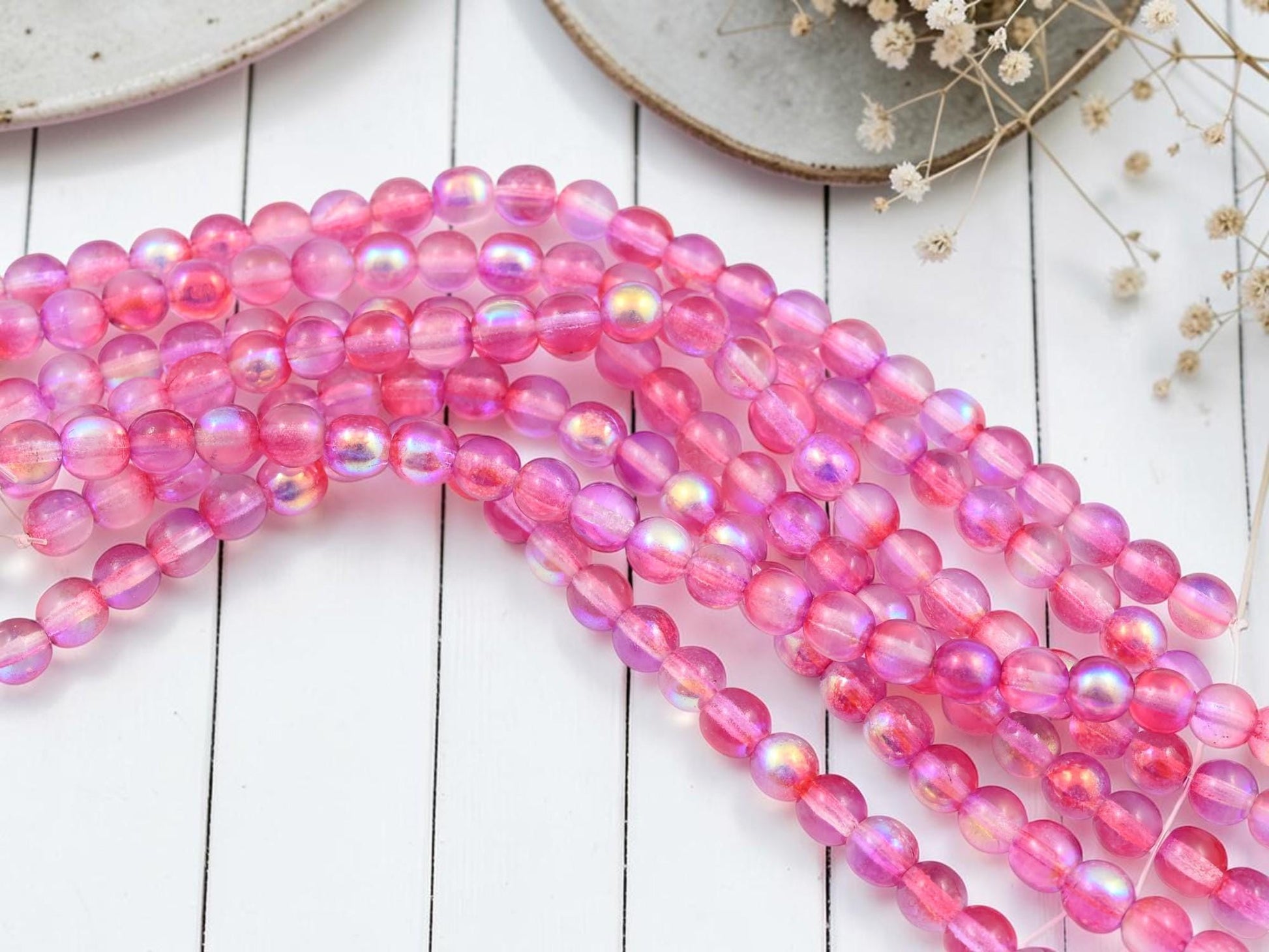 Czech Glass Round Druk Beads - Rose Celestial - 6mm - 25pcs - (B905)