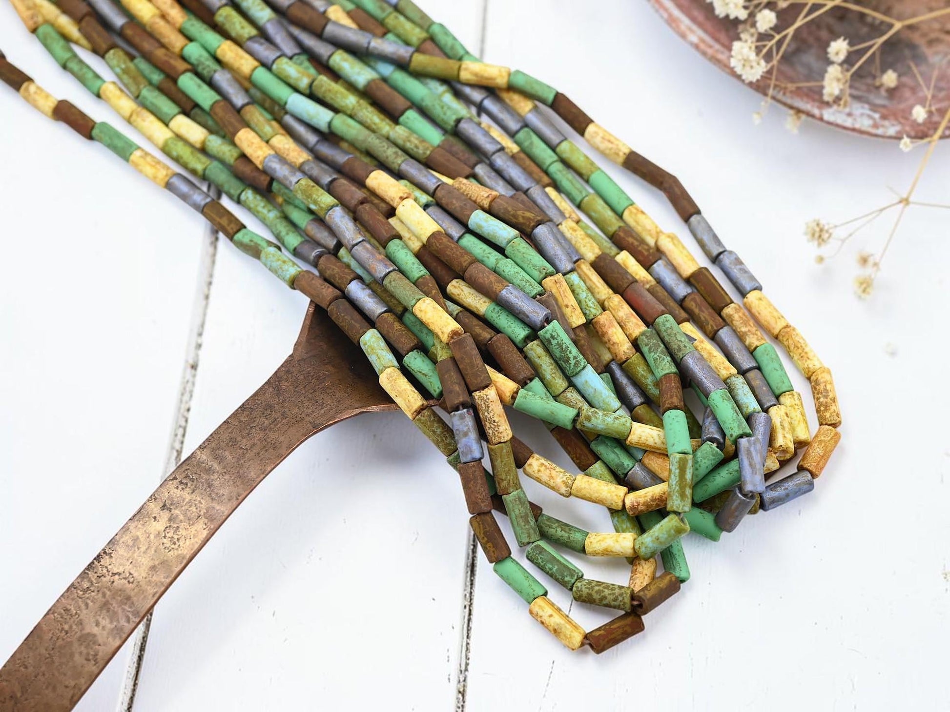 Bugle Beads - Picasso Beads - Czech Glass Beads - Seed Beads - 9x4mm - 20" Strand - (3440)