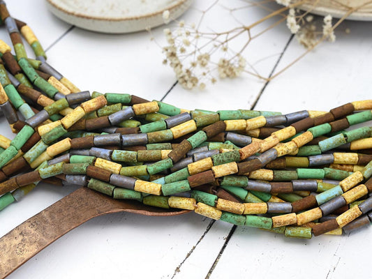 Bugle Beads - Picasso Beads - Czech Glass Beads - Seed Beads - 9x4mm - 20" Strand - (3440)