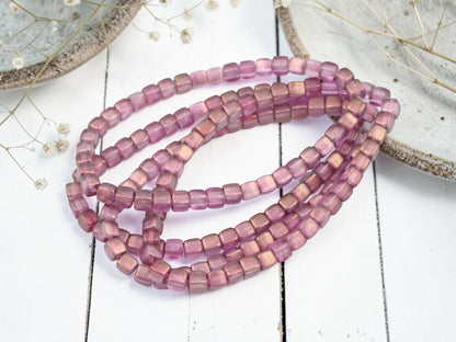 Czech Glass Cube Beads - Bronze Washed Pink Crystal - 4mm - 40pcs - (B532)
